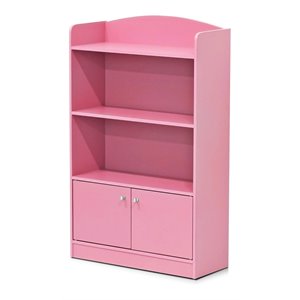 Pemberly Row Engineered Wood Bookshelf with Storage Cabinet in Pink