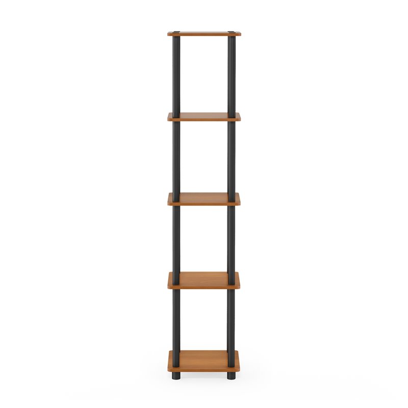 Pemberly Row Turn-N-Tube Wood 5-Tier Corner Rack Display Shelf in Cherry/Black