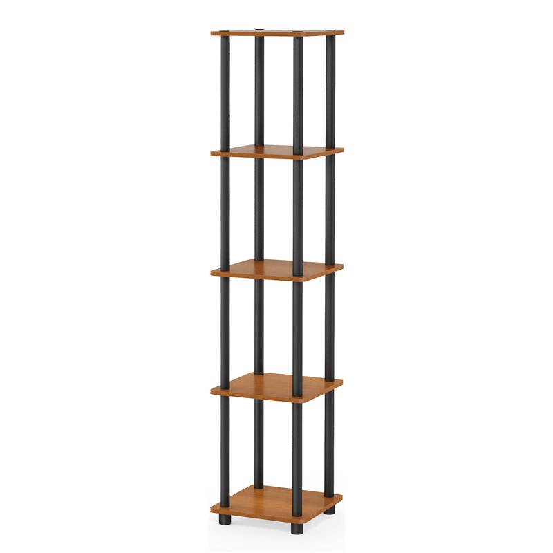 Pemberly Row Turn-N-Tube Wood 5-Tier Corner Rack Display Shelf in Cherry/Black