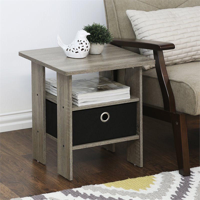 Pemberly Row Wood End Table with Bin Drawer in French Oak Gray (Set of 2)