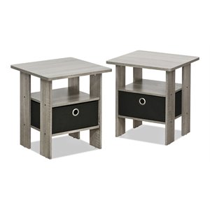 Pemberly Row Wood End Table with Bin Drawer in French Oak Gray (Set of 2)