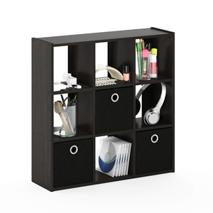 Pemberly Row Engineered Wood 9-Cube Organizer with Bins in Espresso/Black