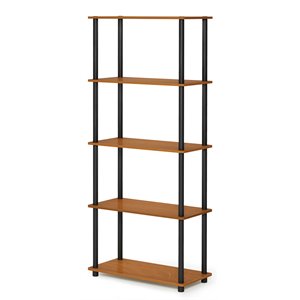 Pemberly Row Turn-N-Tube Wood 5-Tier Shelf Display Rack in Light Cherry/Black
