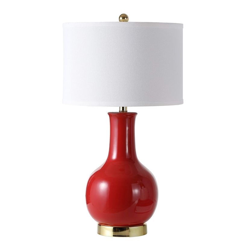 Pemberly Row Modern / Contemporary Ceramic Red Lamp with White Shade