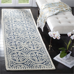 Pemberly Row Transitional Wool Rug - Runner 2'6&quot x 22' in Blue and White