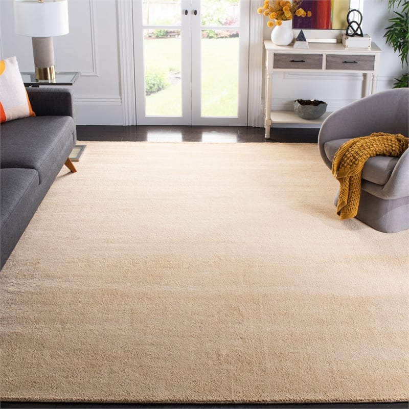 Pemberly Row Modern 9' X 12' Hand Loomed Wool Pile Rug in Beige