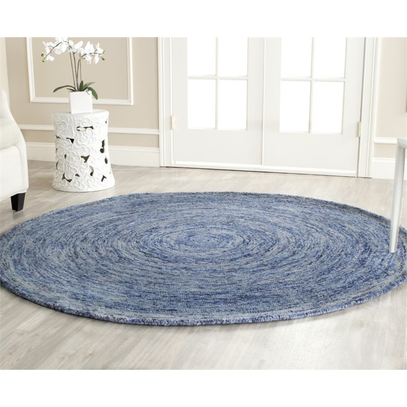 Pemberly Row 4' Round Hand Tufted Wool Pile Rug in Dark Blue