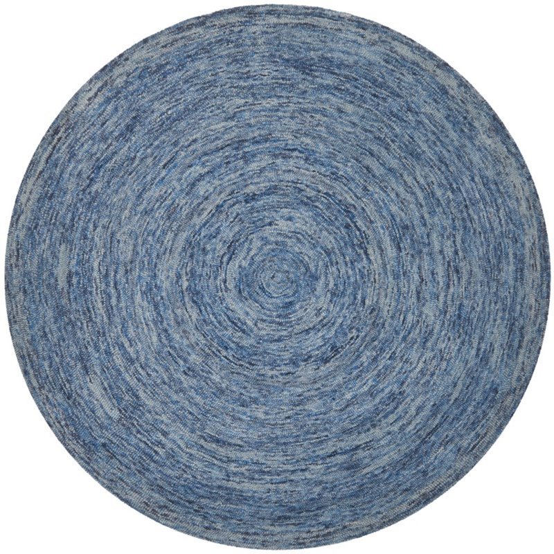 Pemberly Row 8' Round Hand Tufted Wool Pile Rug in Dark Blue