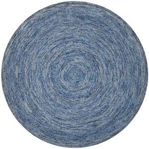 Pemberly Row 8' Round Hand Tufted Wool Pile Rug in Dark Blue