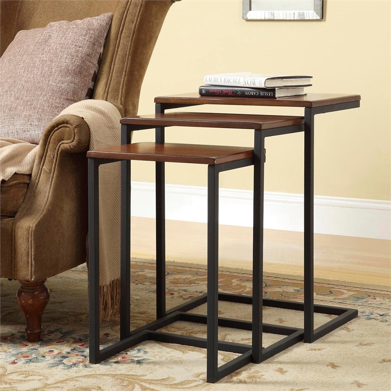 Pemberly Row Contemporary Contemporary Nesting Table Set in Chestnut and Black