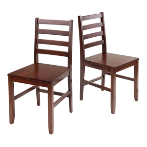 Pemberly Row 17.98&quotH Ladder Back Solid Wood Dining Chair - Walnut (Set of 2)