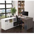 Pemberly Row Modern L Shape Computer Desk in Bark Gray and White