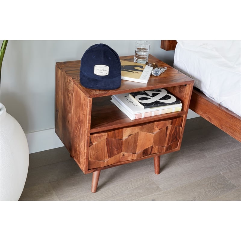 Pemberly Row 1 Drawer Contemporary Wood Nightstand in Natural