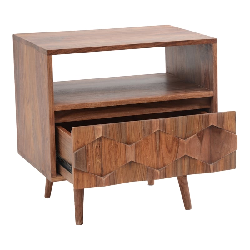 Pemberly Row 1 Drawer Contemporary Wood Nightstand in Natural
