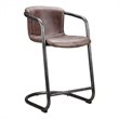 Pemberly Row Modern Counter Stool Grazed Brown Leather-Set Of Two