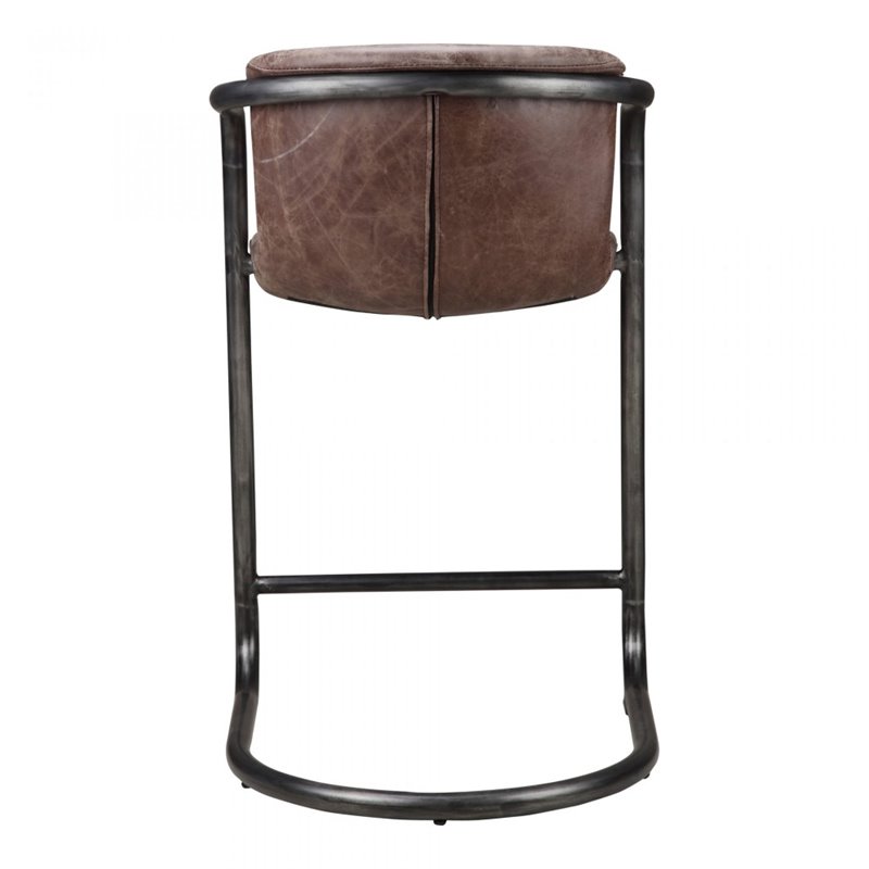 Pemberly Row Modern Counter Stool Grazed Brown Leather-Set Of Two
