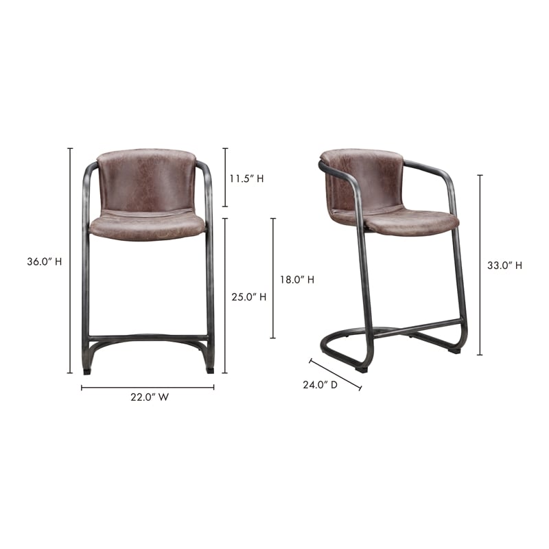 Pemberly Row Modern Counter Stool Grazed Brown Leather-Set Of Two