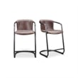 Pemberly Row Modern Counter Stool Grazed Brown Leather-Set Of Two