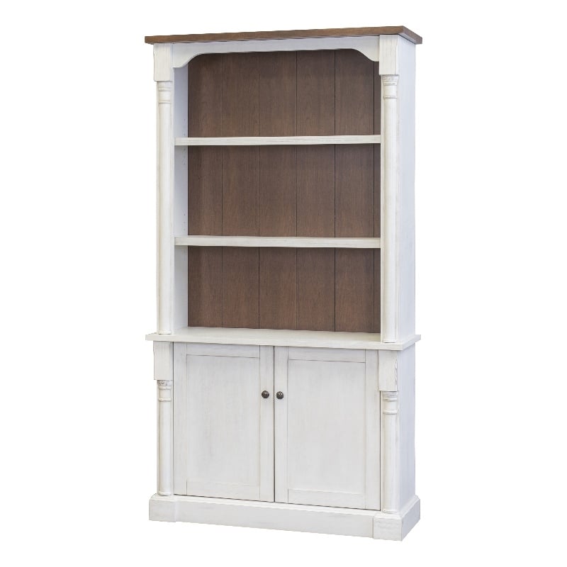 Pemberly Row 3 Shelves Rustic Wood Bookcase With Doors Storage Cabinet White