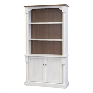 Pemberly Row 3 Shelves Rustic Wood Bookcase With Doors Storage Cabinet White