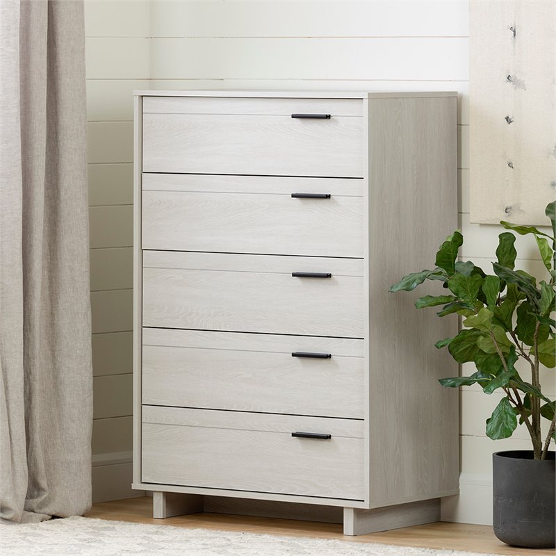 Pemberly Row Modern / Contemporary 5 Drawer Chest in Winter Oak