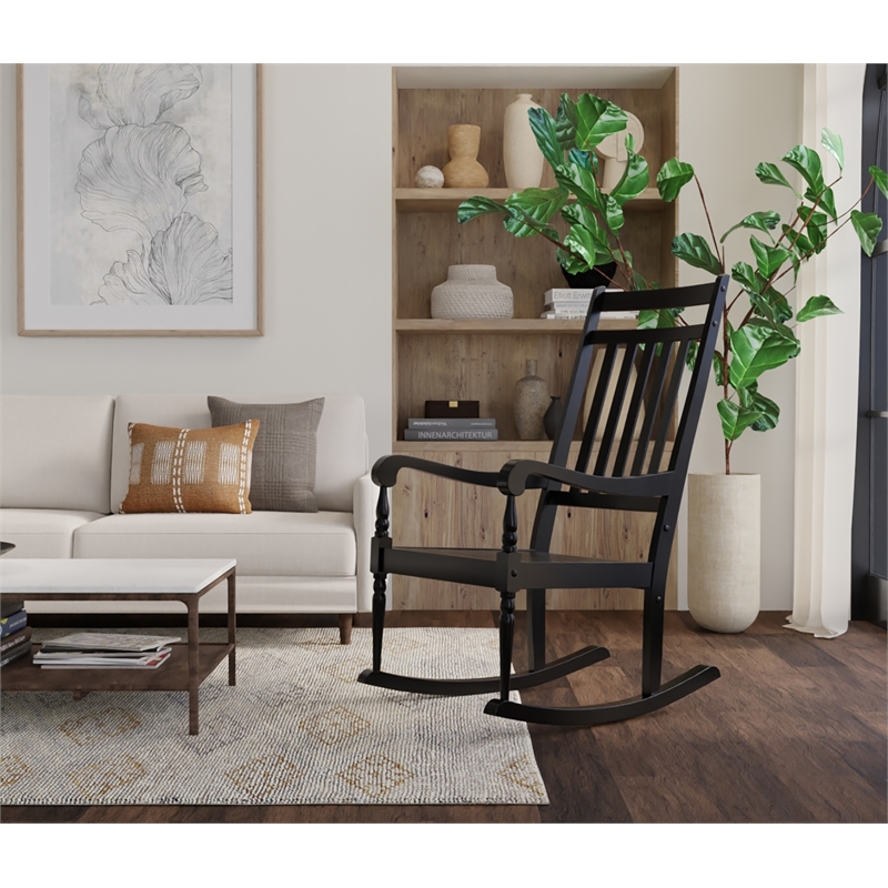 Pemberly Row Modern / Contemporary Wood Slat Rocker in Black