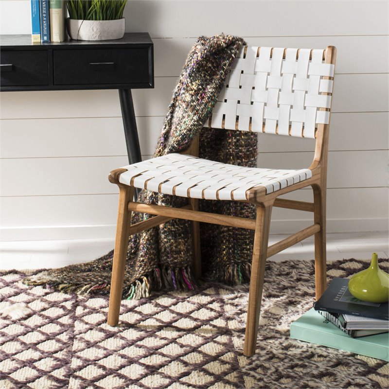 Pemberly Row Modern Leather Dining Side Chair in White (Set of 2)