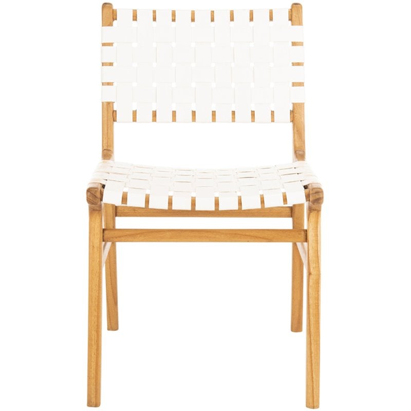 Pemberly Row Modern Leather Dining Side Chair in White (Set of 2)