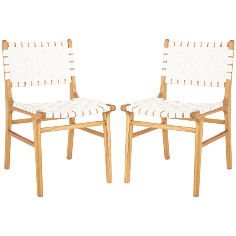 Pemberly Row Modern Leather Dining Side Chair in White (Set of 2)
