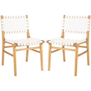 Pemberly Row Modern Leather Dining Side Chair in White (Set of 2)