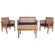 Pemberly Row Modern 4 Piece Patio Sofa Set in Teak Brown and Navy