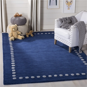 Pemberly Row 5' Square Hand Loomed Wool Rug in Navy and Ivory