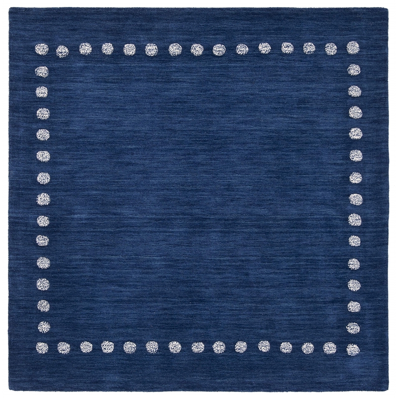 Pemberly Row 5' Square Hand Loomed Wool Rug in Navy and Ivory