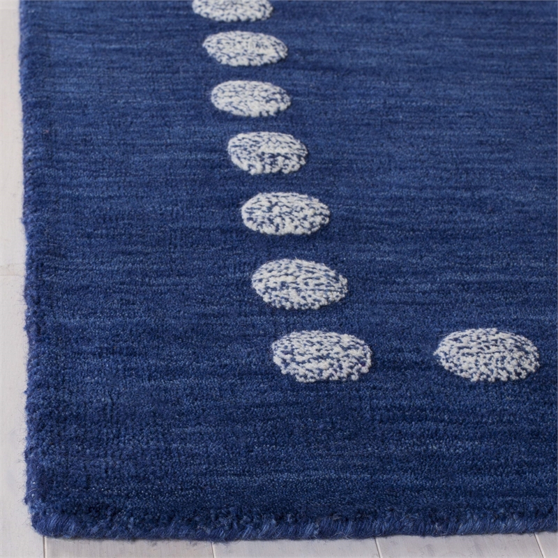 Pemberly Row 5' Square Hand Loomed Wool Rug in Navy and Ivory
