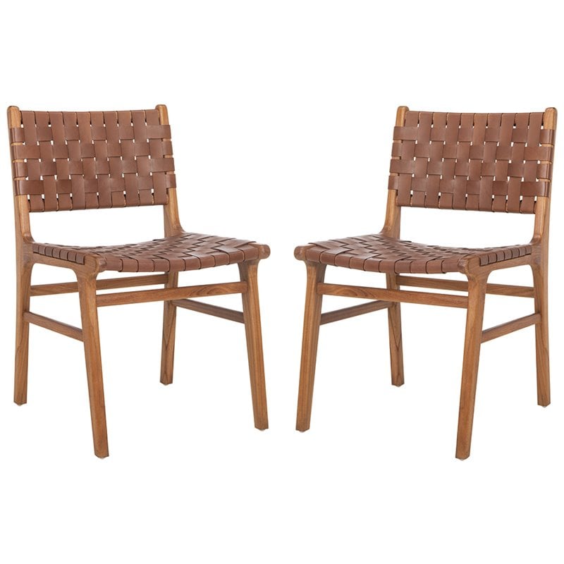 Pemberly Row Leather Dining Side Chair in Gray Beige/Sage (Set of 2)