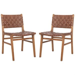 Pemberly Row Leather Dining Side Chair in Gray Beige/Sage (Set of 2)