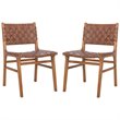 Pemberly Row Leather Dining Side Chair in Gray Beige/Sage (Set of 2)