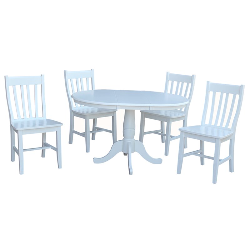 Pemberly Row Modern 5 Piece Extendable Round Dining Set in White