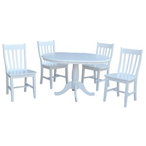 Pemberly Row Modern 5 Piece Extendable Round Dining Set in White