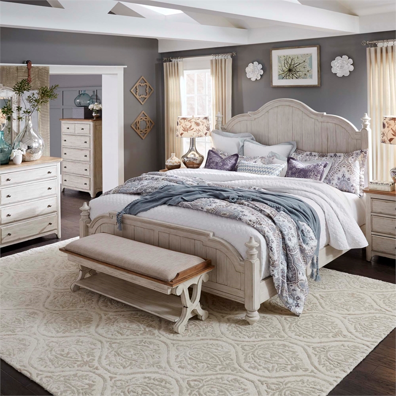 Pemberly Row Farmhouse Reimagined White Finish Wood Bed Bench
