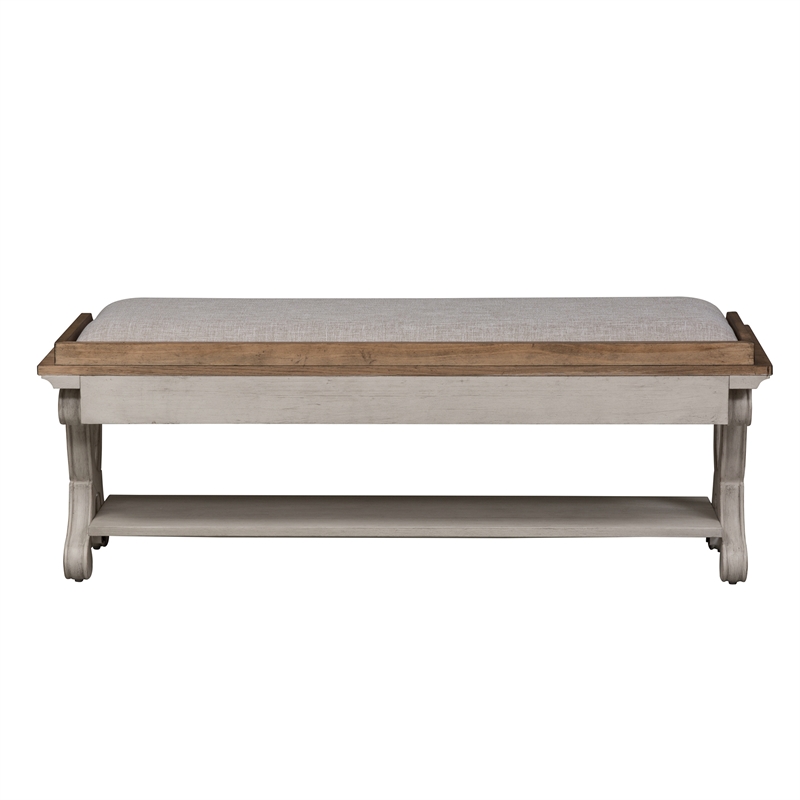 Pemberly Row Farmhouse Reimagined White Finish Wood Bed Bench