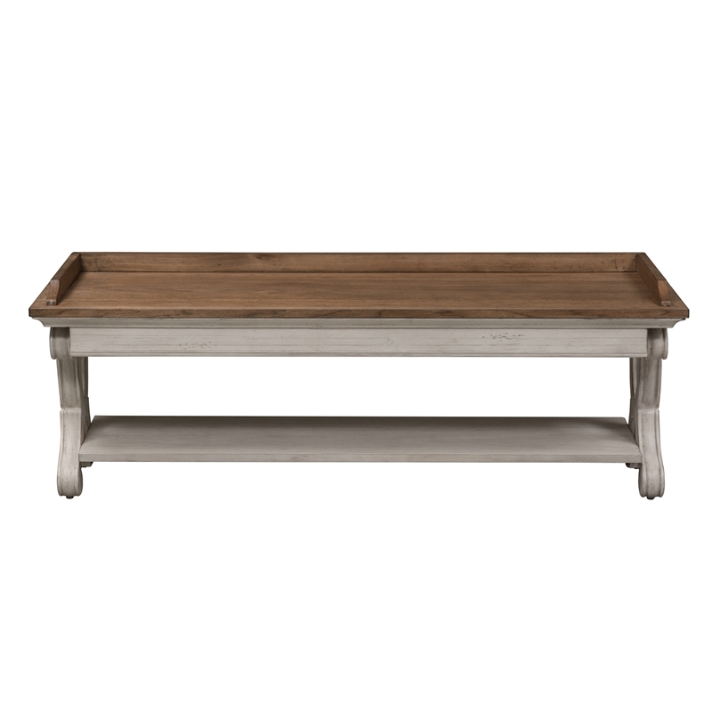 Pemberly Row Farmhouse Reimagined White Finish Wood Bed Bench