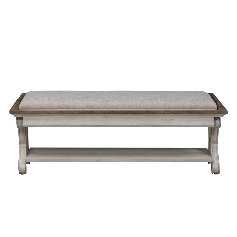 Pemberly Row Farmhouse Reimagined White Finish Wood Bed Bench