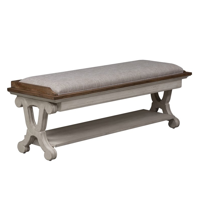 Pemberly Row Farmhouse Reimagined White Finish Wood Bed Bench