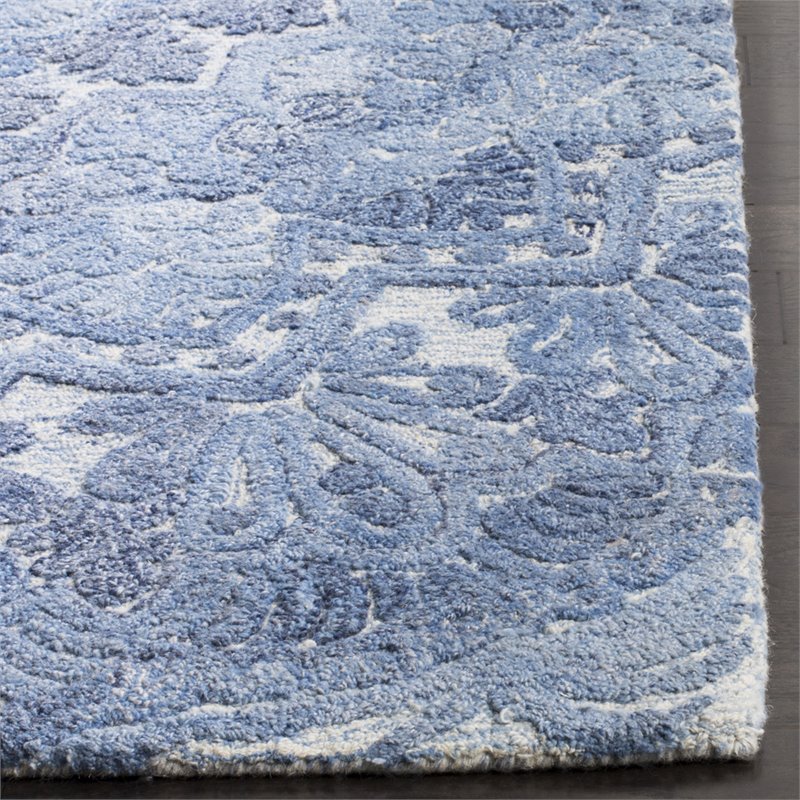 Pemberly Row Modern 5' x 8' Hand Tufted Wool Rug in Blue and Ivory