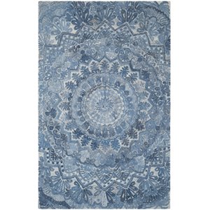 Pemberly Row Modern 5' x 8' Hand Tufted Wool Rug in Blue and Ivory