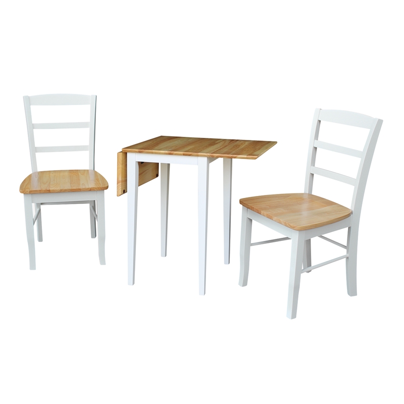 Pemberly Row Small Dual Drop Leaf Table With 2 Ladderback Chairs - White/Natural
