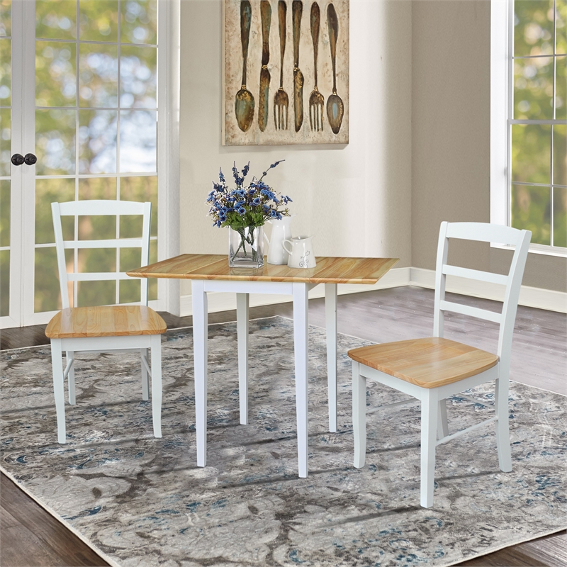 Pemberly Row Small Dual Drop Leaf Table With 2 Ladderback Chairs - White/Natural