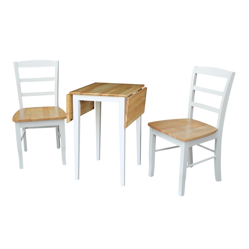 Pemberly Row Small Dual Drop Leaf Table With 2 Ladderback Chairs - White/Natural