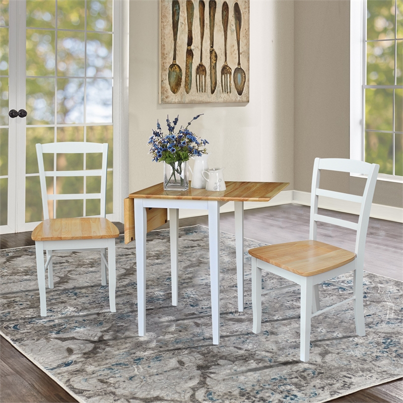 Pemberly Row Small Dual Drop Leaf Table With 2 Ladderback Chairs - White/Natural